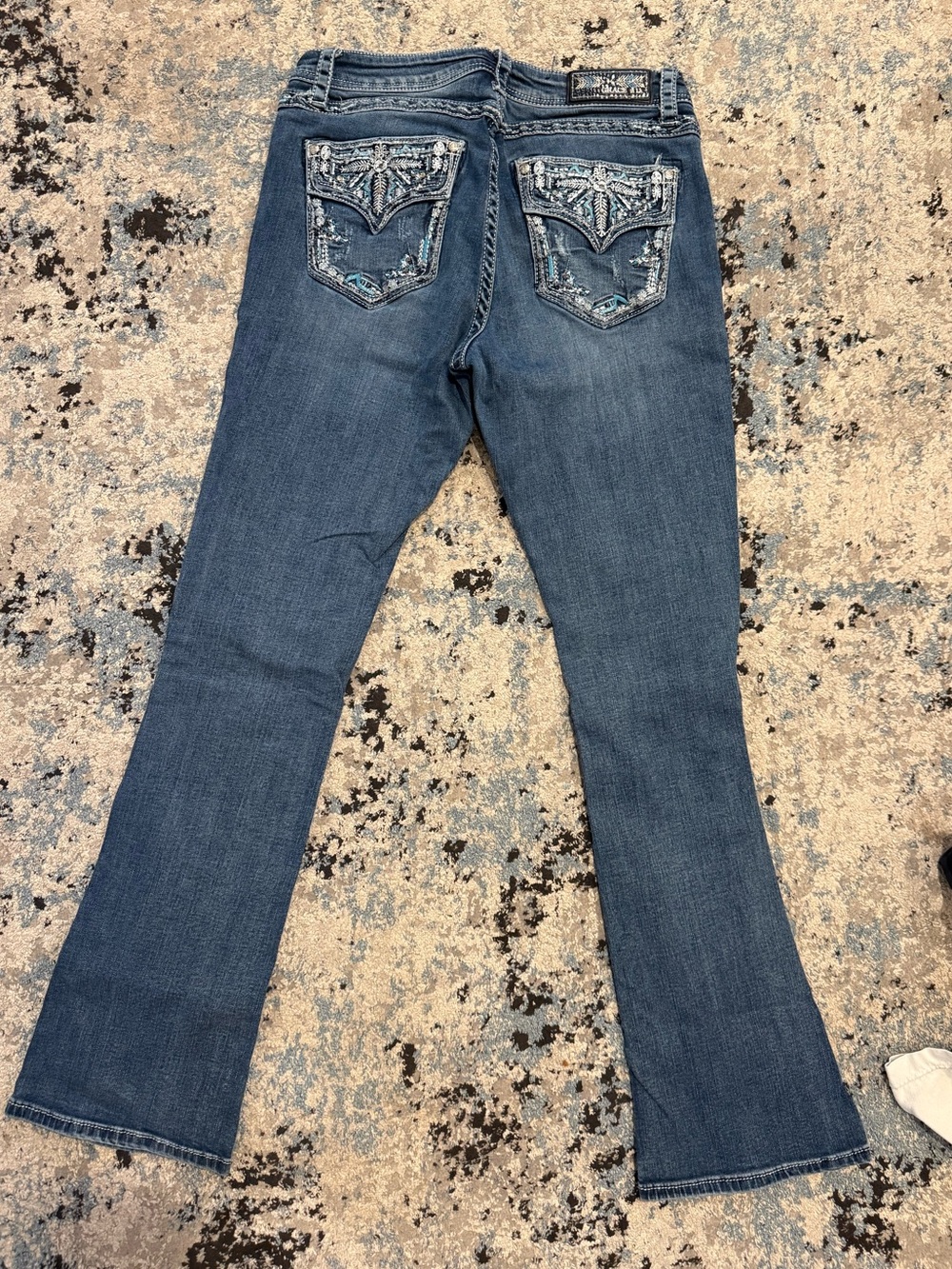 Grace in LA Blue Embellished Back Pocket Flare Jeans